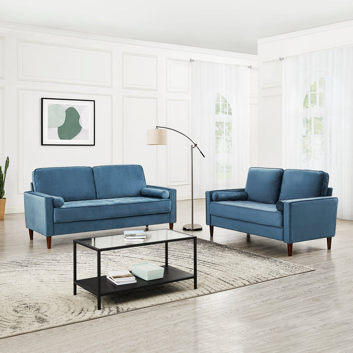 Edward Velvet Sofa 3 Seater Luxury Velvet Sofa Couch Settee Bolster Cushions, Blue