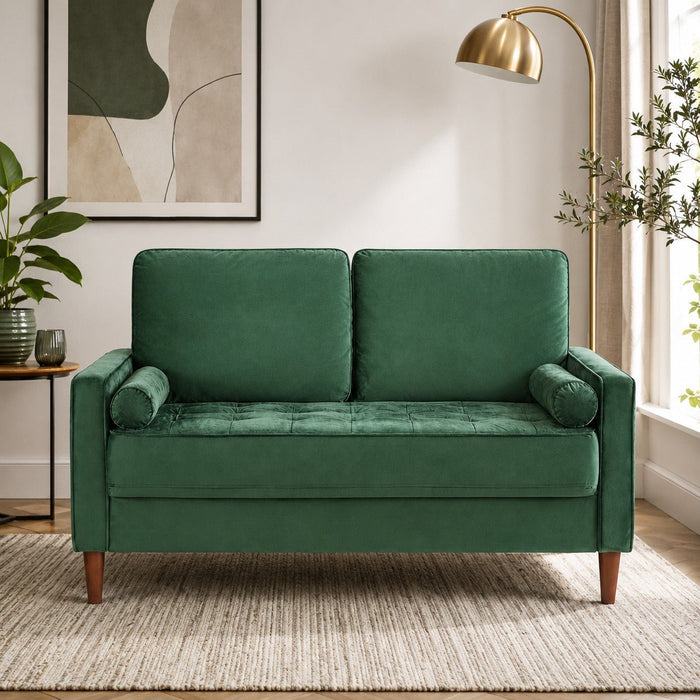 Edward Velvet Sofa 2 Seater Luxury Velvet Sofa Couch Settee Bolster Cushions, Green