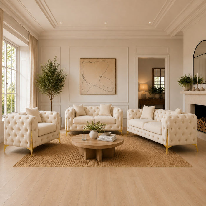 Jasper 3-Seater Chesterfield Sofa, Cream Velvet