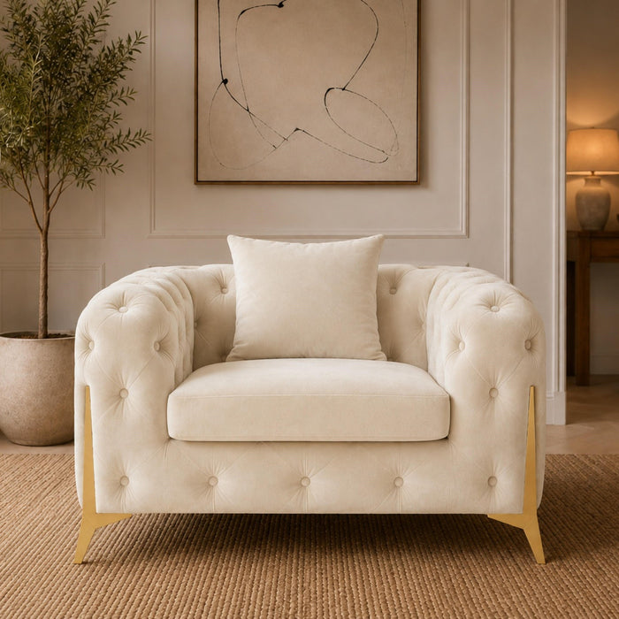 Jasper Chesterfield Armchair, Cream Velvet
