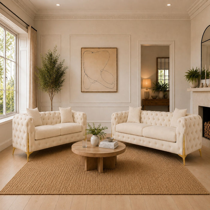 Jasper 2-Seater Chesterfield Sofa, Cream Velvet