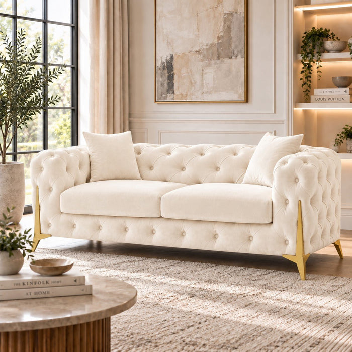 Jasper 2-Seater Chesterfield Sofa, Cream Velvet