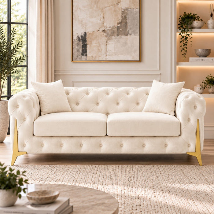 Jasper 2-Seater Chesterfield Sofa, Cream Velvet