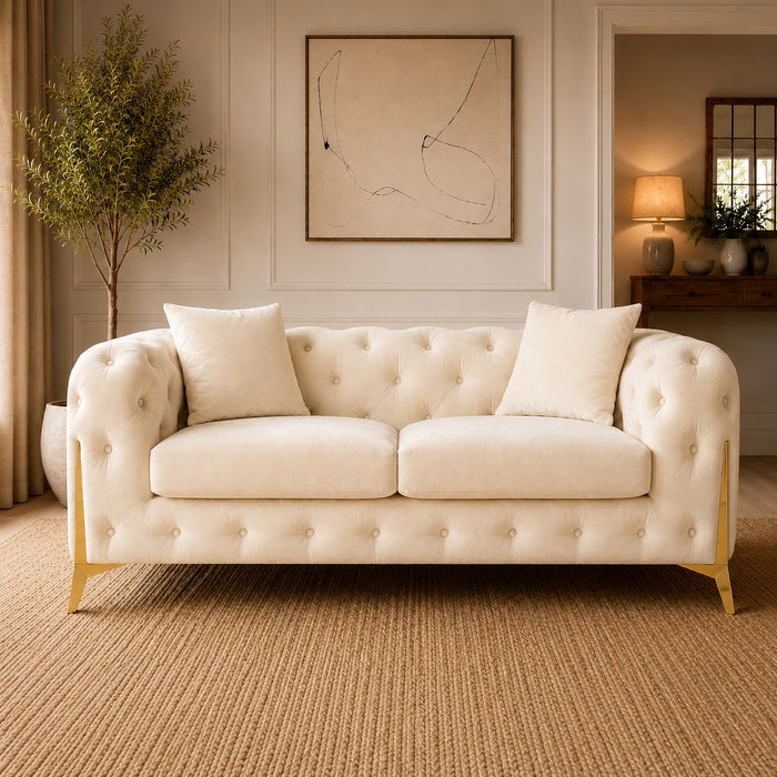 Jasper 2-Seater Chesterfield Sofa, Cream Velvet