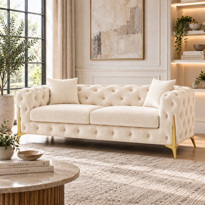 Jasper 3-Seater Chesterfield Sofa, Cream Velvet
