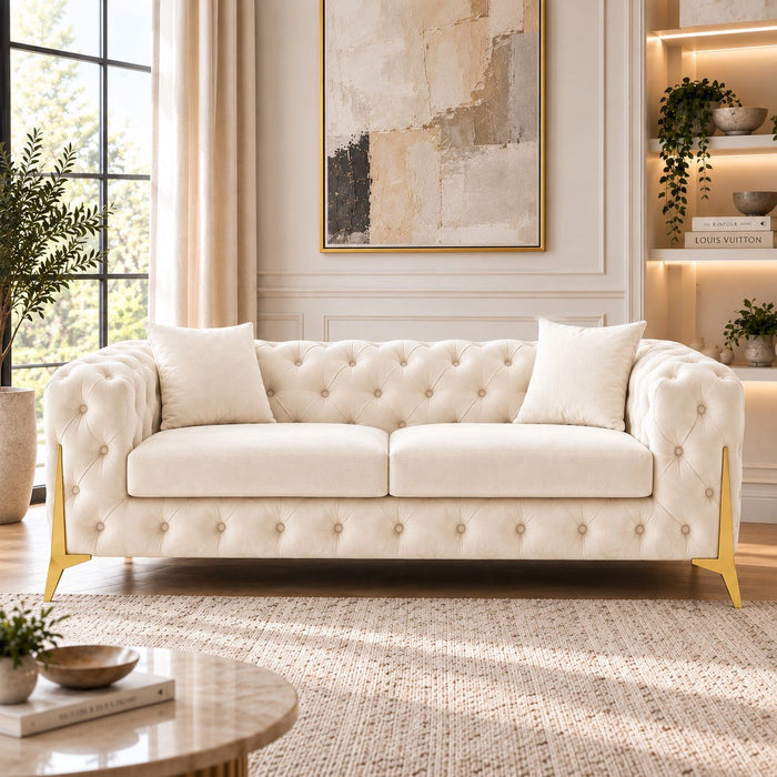 Jasper 3-Seater Chesterfield Sofa, Cream Velvet