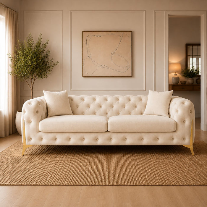 Jasper 3-Seater Chesterfield Sofa, Cream Velvet