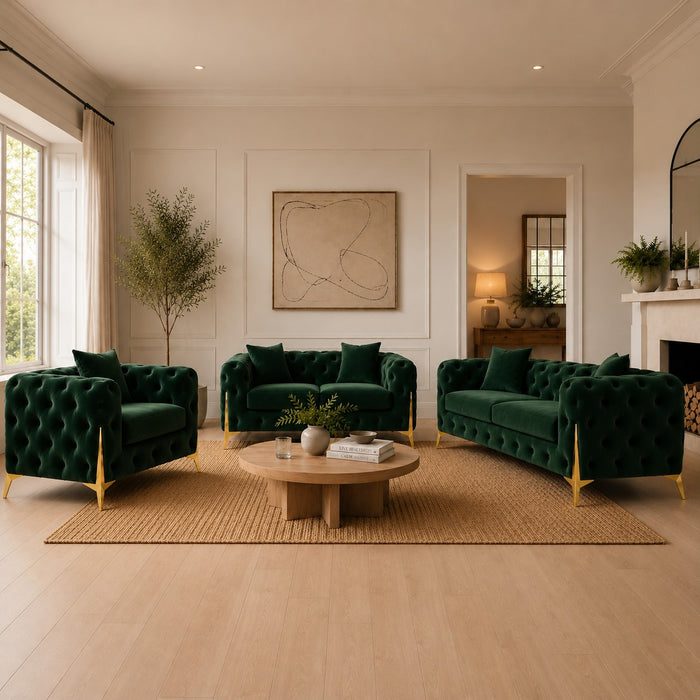 Jasper 2-Seater Chesterfield Sofa, Green Velvet