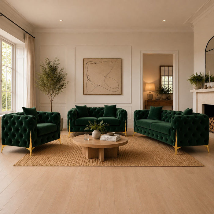 Jasper 3-Seater Chesterfield Sofa, Green Velvet