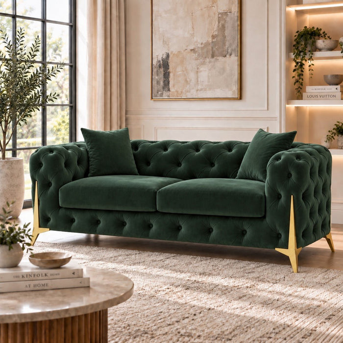 Jasper 2-Seater Chesterfield Sofa, Green Velvet