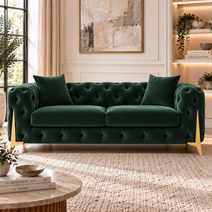 Jasper 2-Seater Chesterfield Sofa, Green Velvet