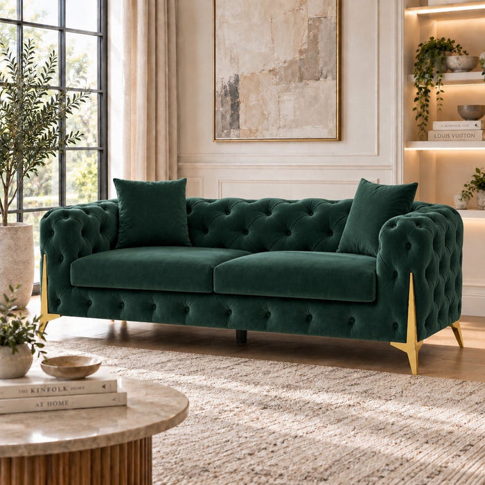 Jasper 3-Seater Chesterfield Sofa, Green Velvet