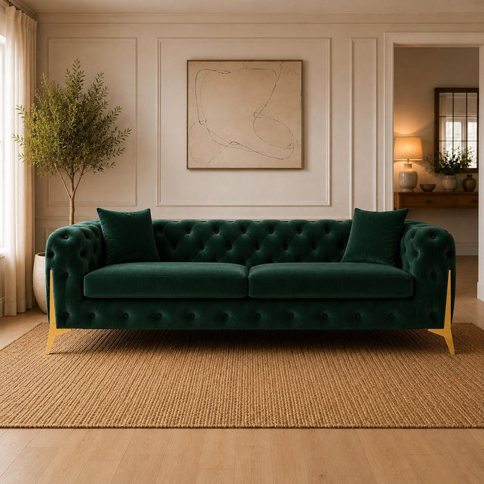 Jasper 3-Seater Chesterfield Sofa, Green Velvet