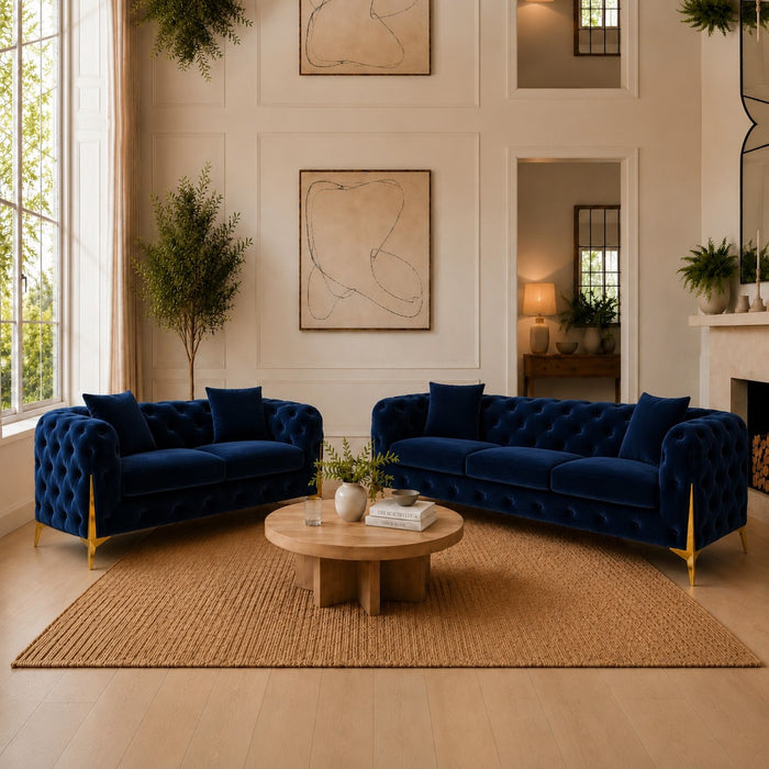Jasper 2+3 Chesterfield Sofa Set, Dark Blue Velvet