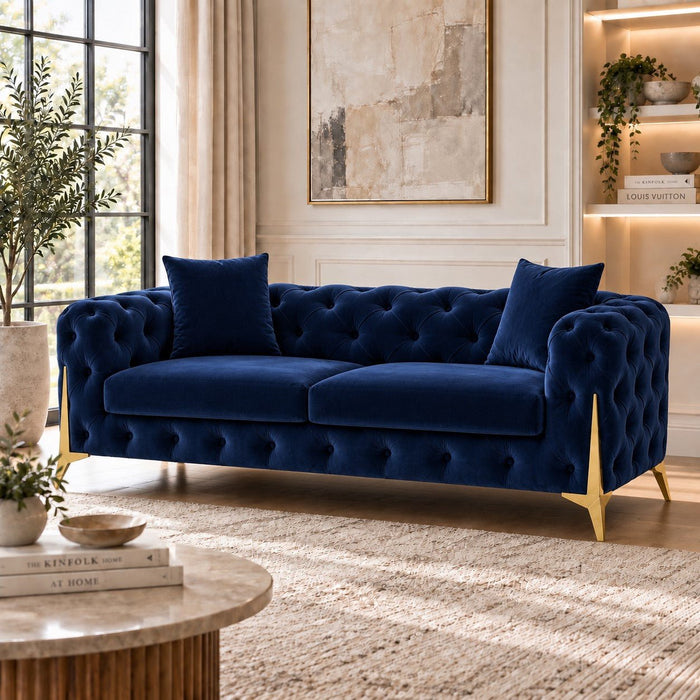 Jasper 2-Seater Chesterfield Sofa, Blue Velvet
