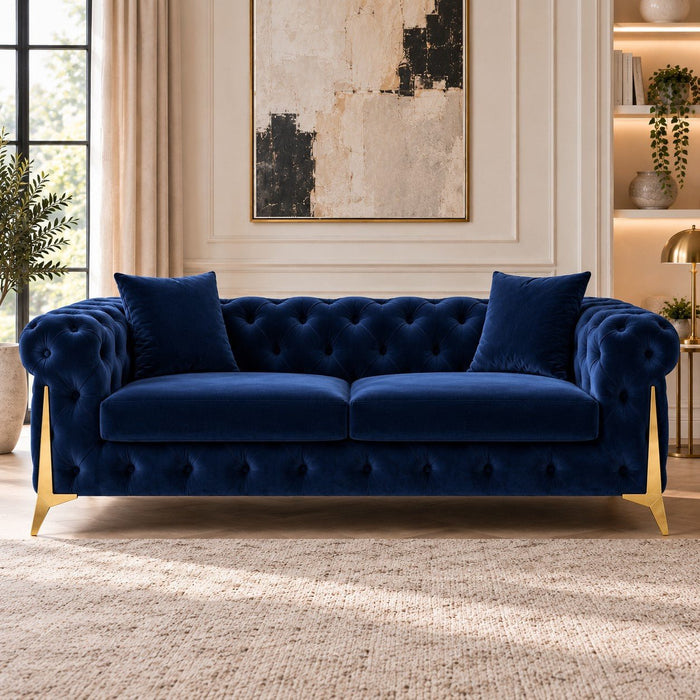 Jasper 2-Seater Chesterfield Sofa, Blue Velvet