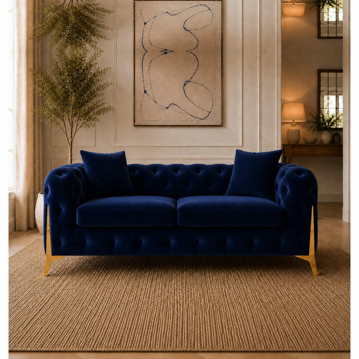Jasper 2+3 Chesterfield Sofa Set, Dark Blue Velvet
