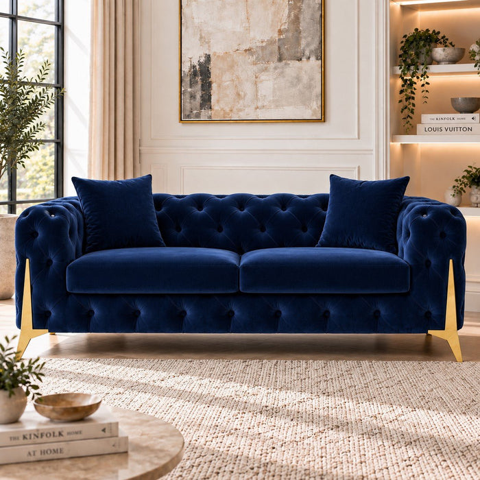 Jasper 2+3 Chesterfield Sofa Set, Dark Blue Velvet