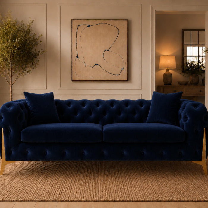 Jasper 3-Seater Chesterfield Sofa, Blue Velvet