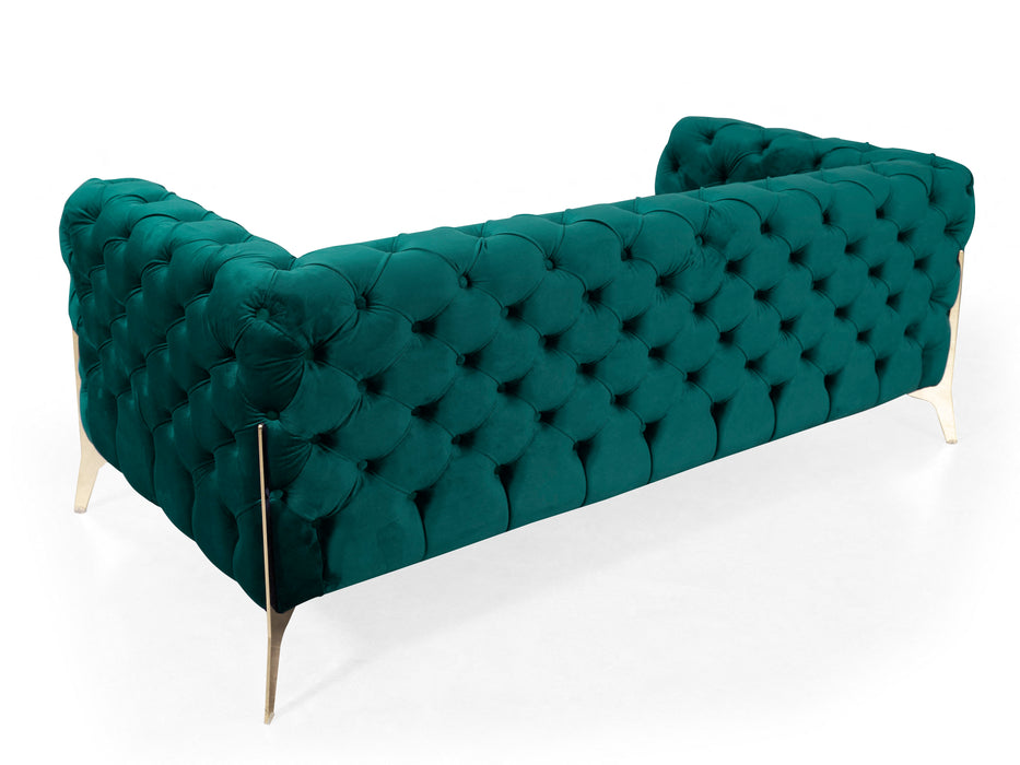 Jaguar Velvet Fabric 3 Seater Sofa Suite Chesterfield Metal Legs, Green