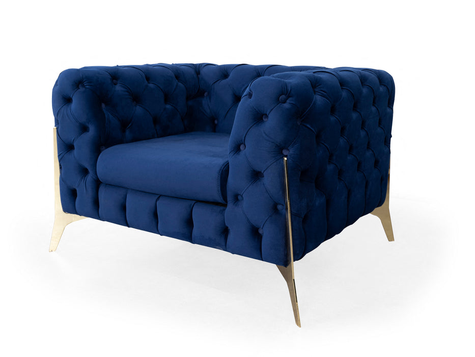 Jaguar Velvet Fabric 1 Seater Sofa Suite Chesterfield Metal Legs, Blue