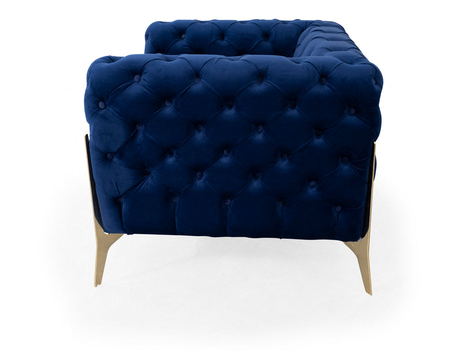 Jaguar Velvet Fabric 1 Seater Sofa Suite Chesterfield Metal Legs, Blue