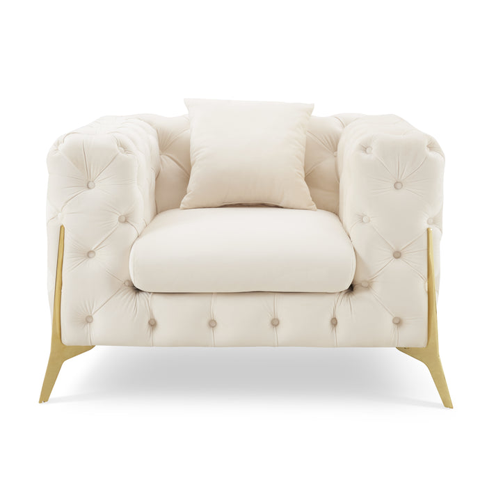 Jaguar Armchair Chesterfield Design Velvet, Cream Velvet