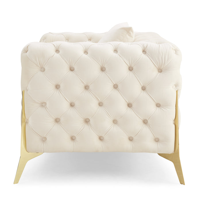 Jaguar Armchair Chesterfield Design Velvet, Cream Velvet