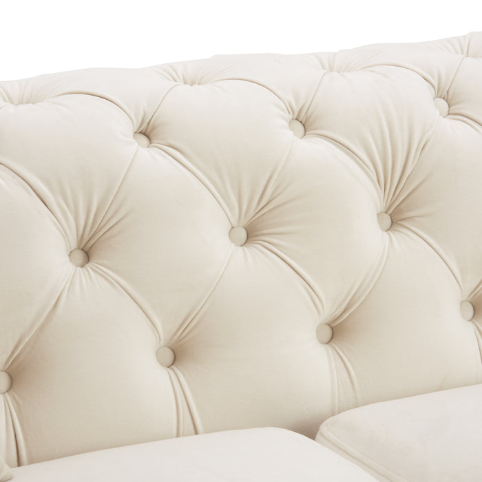 Jaguar 2-Seater Sofa Chesterfield Design Velvet, Cream Velvet