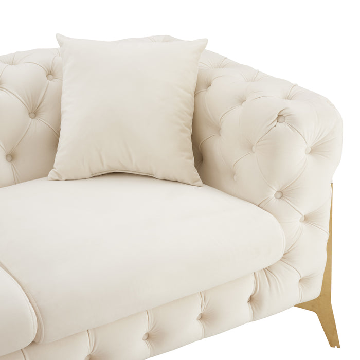 Jaguar 2-Seater Sofa Chesterfield Design Velvet, Cream Velvet