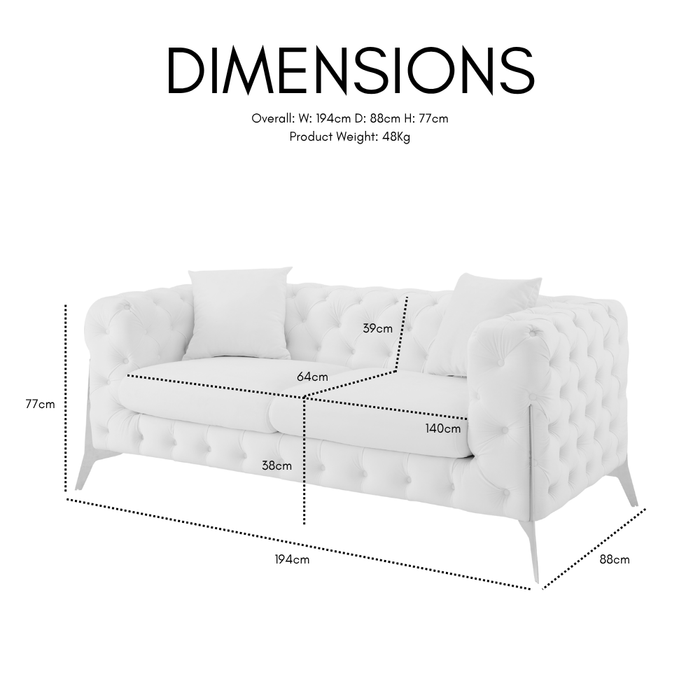 Jaguar 2-Seater Sofa Chesterfield Design Velvet, Cream Velvet