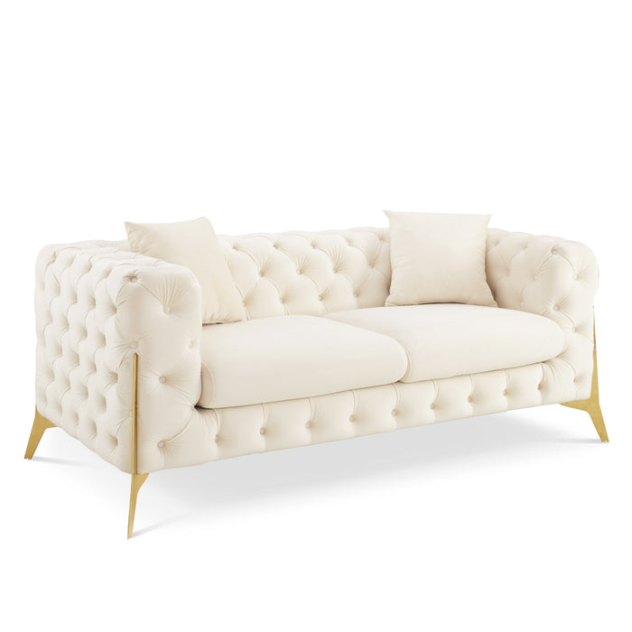 Jaguar 2-Seater Sofa Chesterfield Design Velvet, Cream Velvet