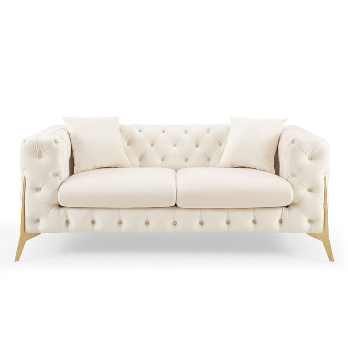 Jaguar 2-Seater Sofa Chesterfield Design Velvet, Cream Velvet