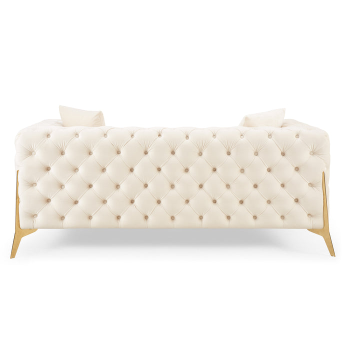 Jaguar 2-Seater Sofa Chesterfield Design Velvet, Cream Velvet