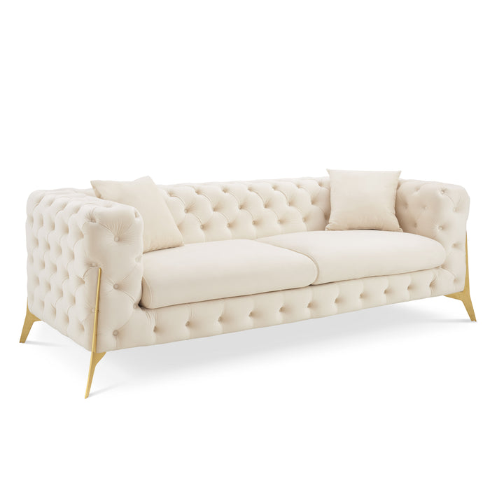 Jaguar 2+3 Seater Sofa Set Chesterfield Design Velvet, Cream Velvet