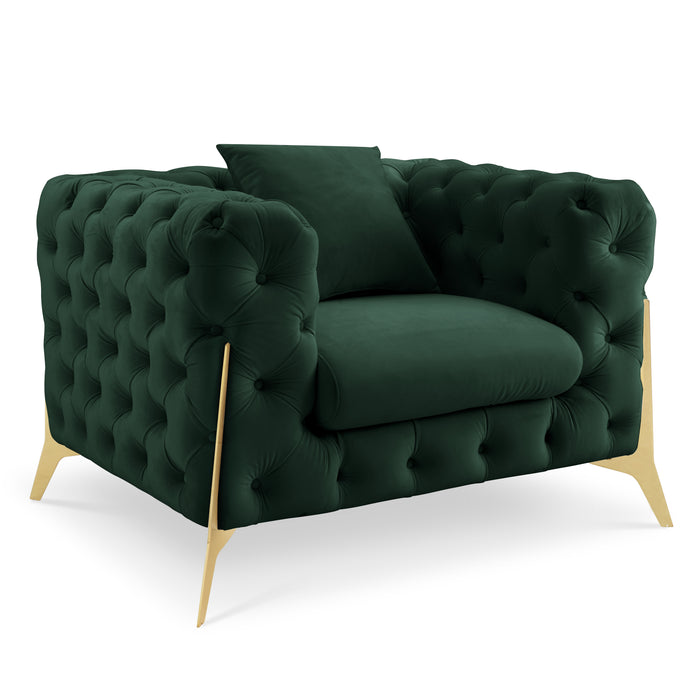 Jaguar Armchair Chesterfield Design Velvet, Dark Green Velvet