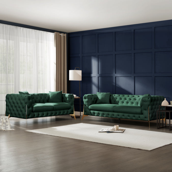 Jaguar 2+3 Seater Sofa Set Chesterfield Design Velvet, Dark Green Velvet