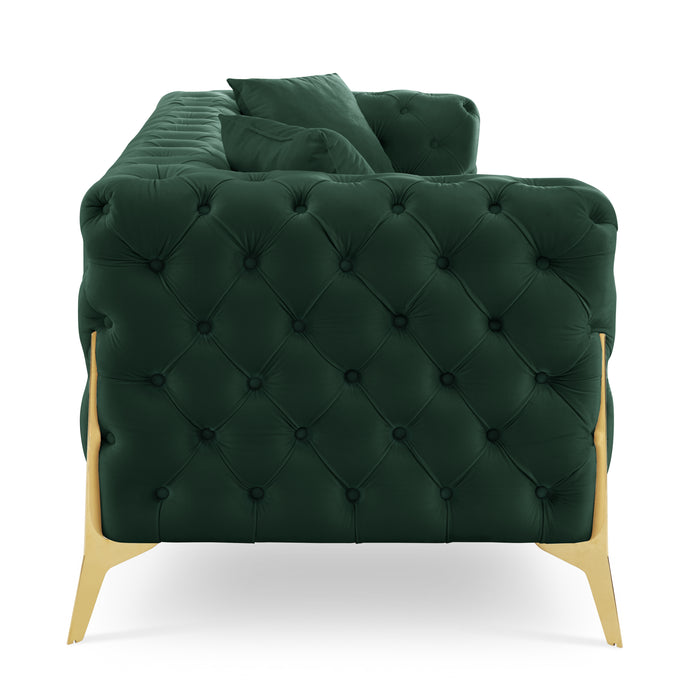 Jaguar 2-Seater Sofa Chesterfield Design Velvet, Dark Green Velvet