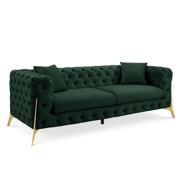 Jaguar 3-Seater Sofa Chesterfield Design Velvet, Dark Green Velvet