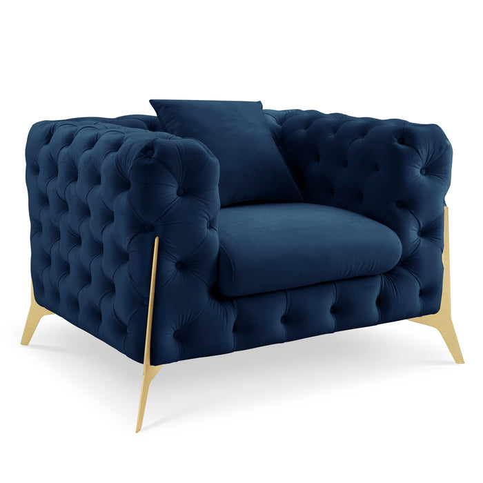 Jaguar Armchair Chesterfield Design Velvet, Dark Blue Velvet