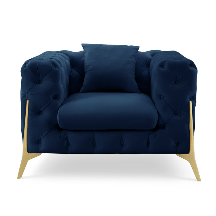 Jaguar Armchair Chesterfield Design Velvet, Dark Blue Velvet