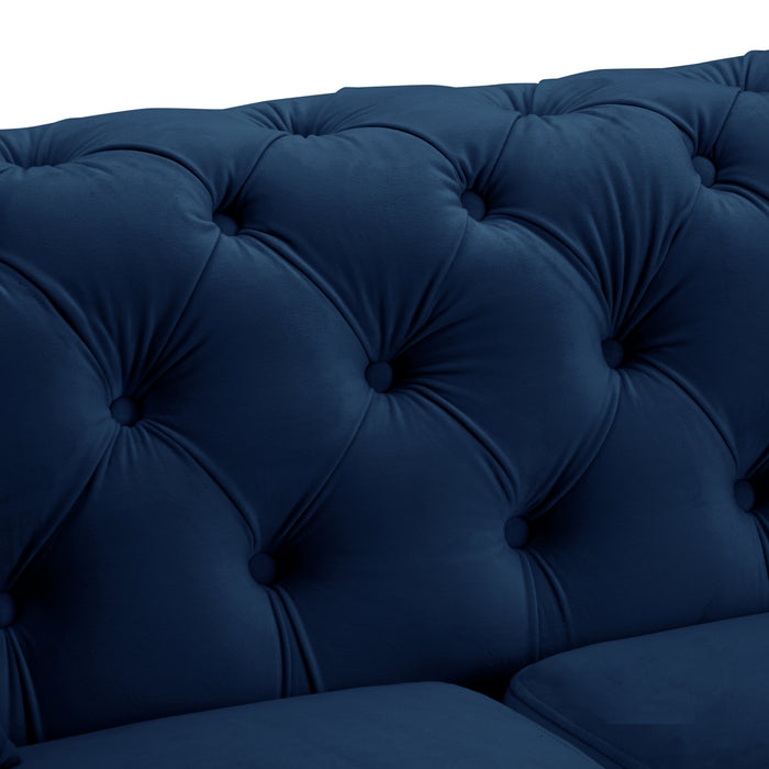 Jaguar 3-Seater Sofa Chesterfield Design Velvet, Dark Blue Velvet