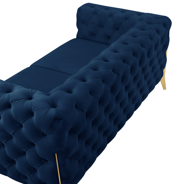 Jaguar 2+3 Seater Sofa Set Chesterfield Design Velvet, Dark Blue Velvet