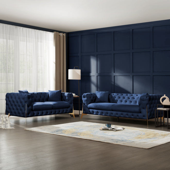 Jaguar 2+3 Seater Sofa Set Chesterfield Design Velvet, Dark Blue Velvet