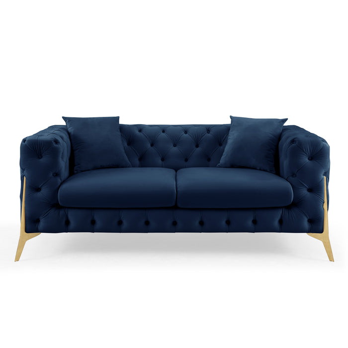 Jaguar 2-Seater Sofa Chesterfield Design Velvet, Dark Blue Velvet