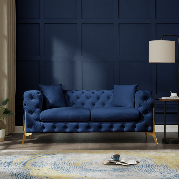 Jaguar 2+3 Seater Sofa Set Chesterfield Design Velvet, Dark Blue Velvet