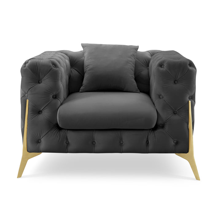 Jaguar Armchair Chesterfield Design Velvet, Dark Grey Velvet