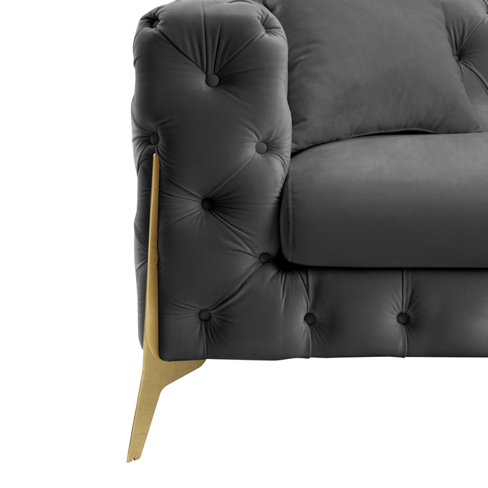 Jaguar Armchair Chesterfield Design Velvet, Dark Grey Velvet