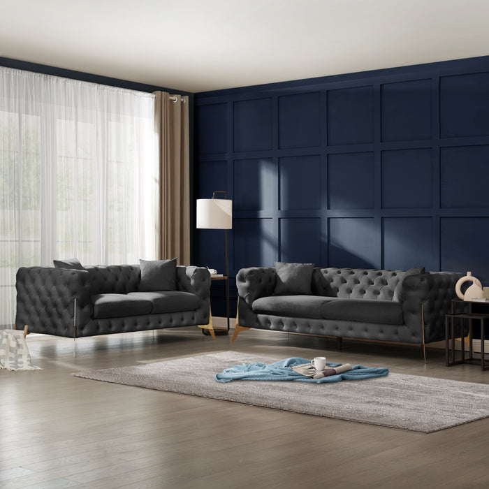 Jaguar 2+3 Seater Sofa Set Chesterfield Design Velvet, Dark Grey Velvet