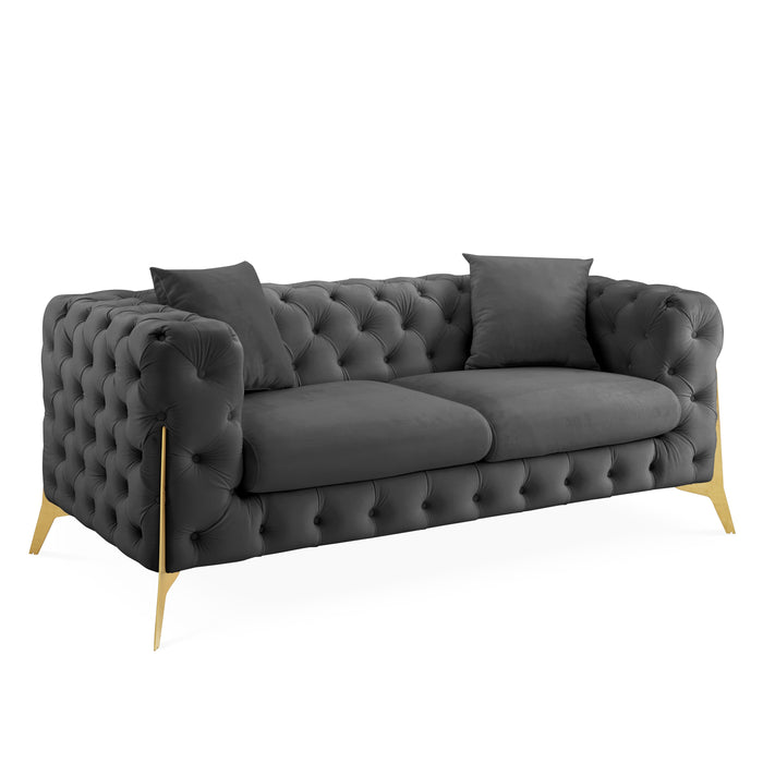 Jaguar 2-Seater Sofa Chesterfield Design Velvet, Dark Grey Velvet